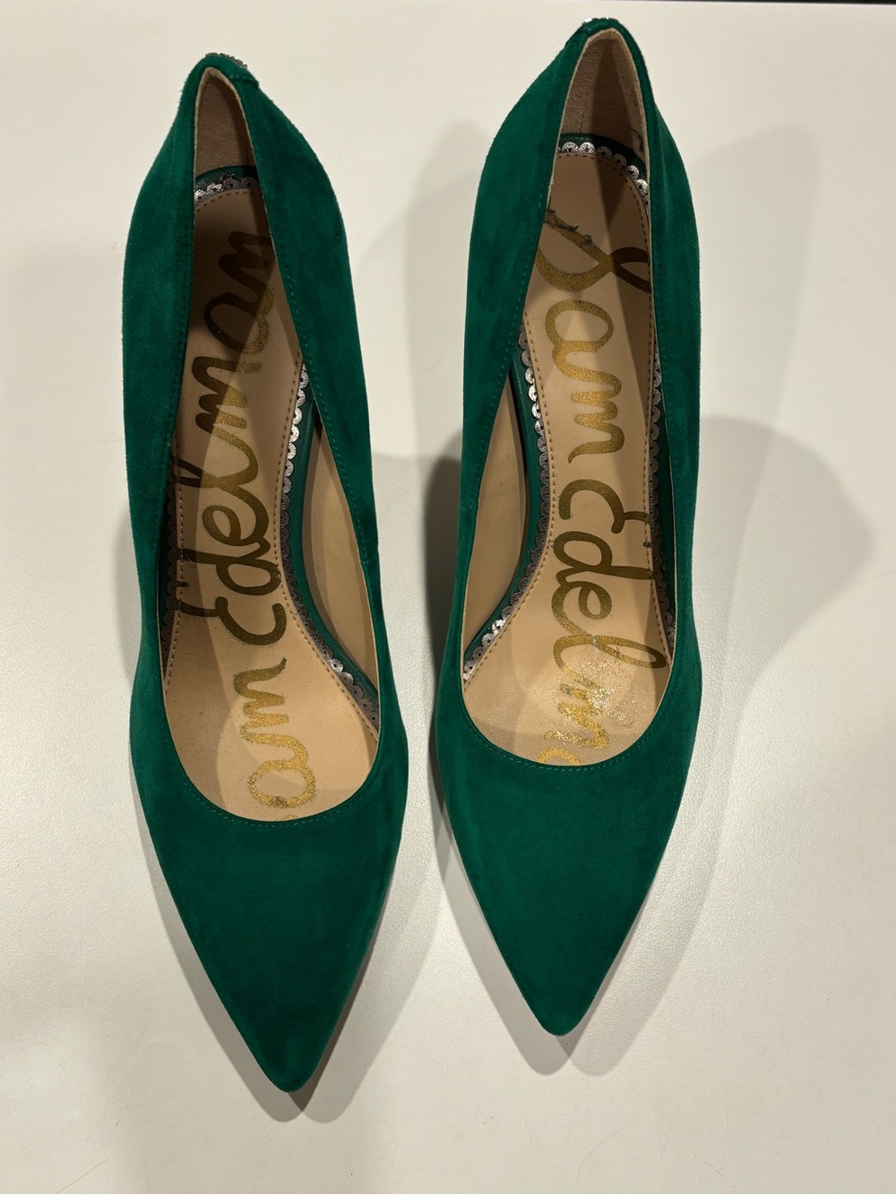 Sam Edelman Hazel Pointed Toe Heels Suede Emerald Green RARE Womens 8.5 Holidays - Picture 9 of 15